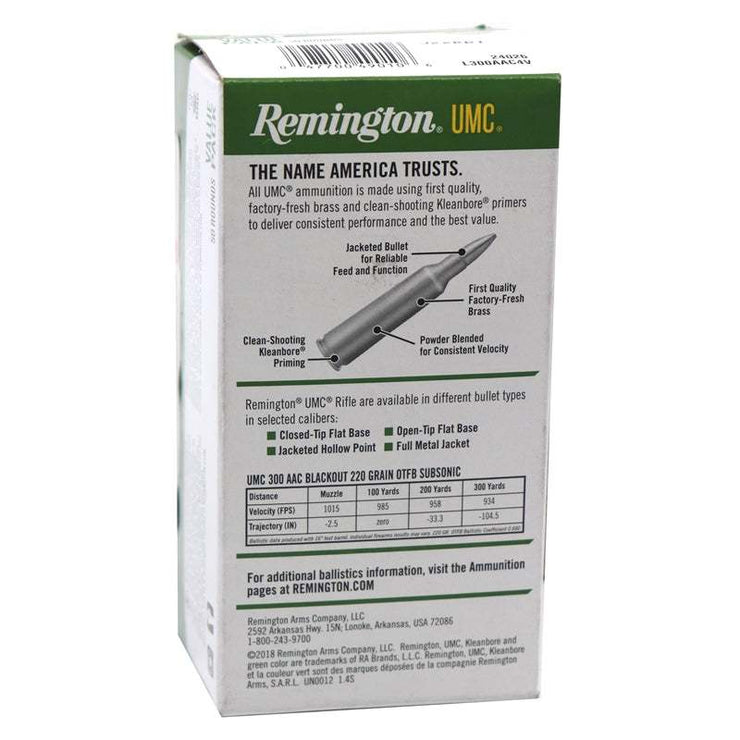 Remington 300 AAC Blackout L300AAC4V 220 Grain Open Tip Flat Base 50 rounds